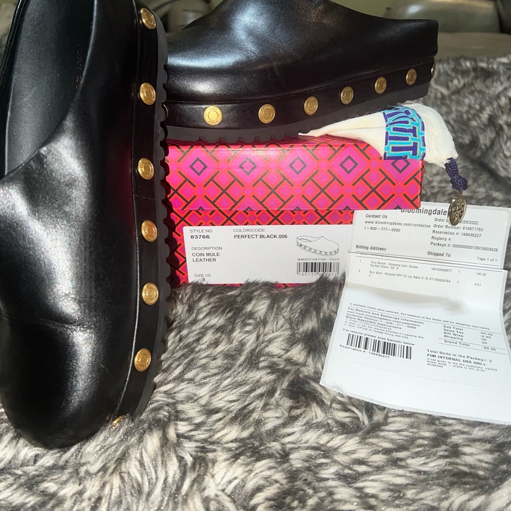 Black Leather Mules with Gold Studs